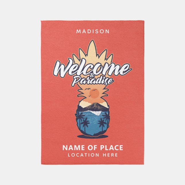Pineapple Welcome custom text & color Outdoor Rug (Front (Vertical))