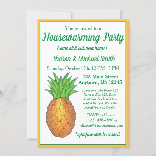 Pineapple Welcome Open House Housewarming Party In Invitation