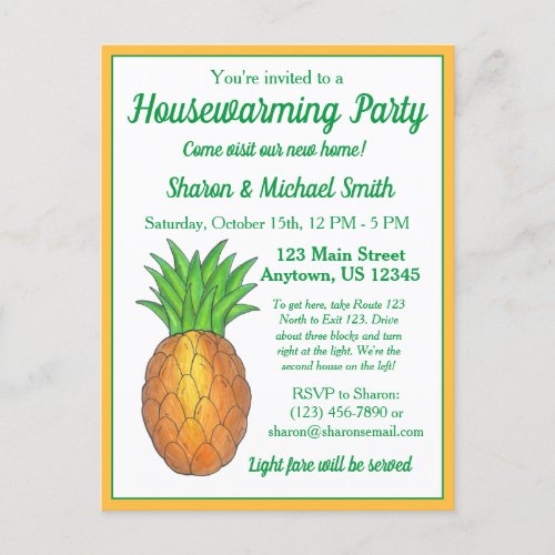 Pineapple Welcome Open House Housewarming Party  Invitation Postcard
