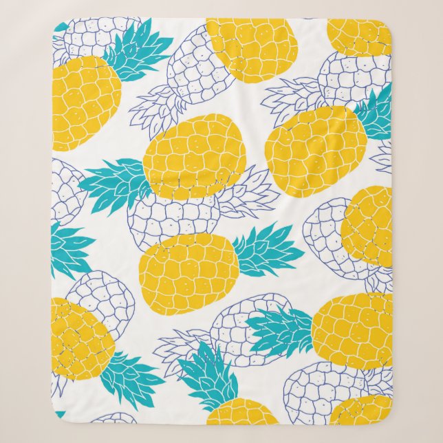 Pineapple white background, seamless pattern. sherpa blanket (Front)