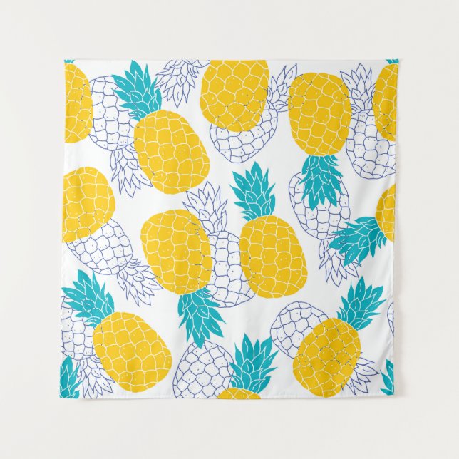 Pineapple white background, seamless pattern. tapestry (Front)