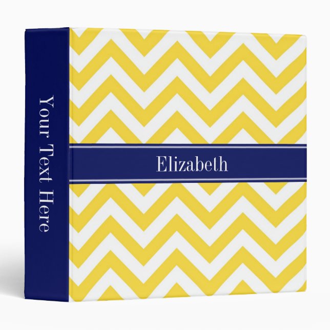 Pineapple White LG Chevron Navy Blue Name Monogram 3 Ring Binder (Front/Spine)