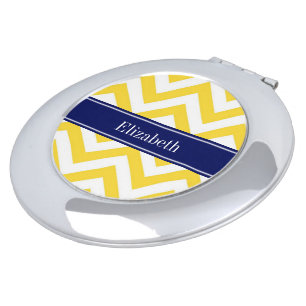 Pineapple White LG Chevron Navy Blue Name Monogram Makeup Mirror