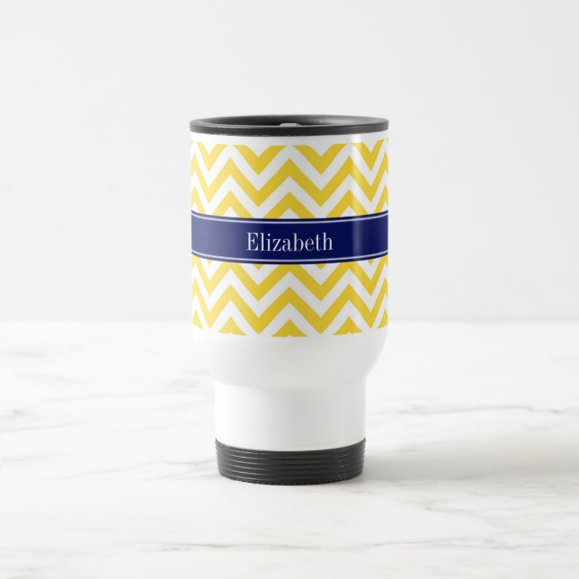 Pineapple White LG Chevron Navy Blue Name Monogram Travel Mug (Center)