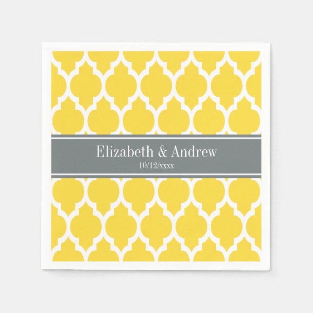 Pineapple White Moroccan #4 Charcoal Name Monogram Paper Napkins (Front)