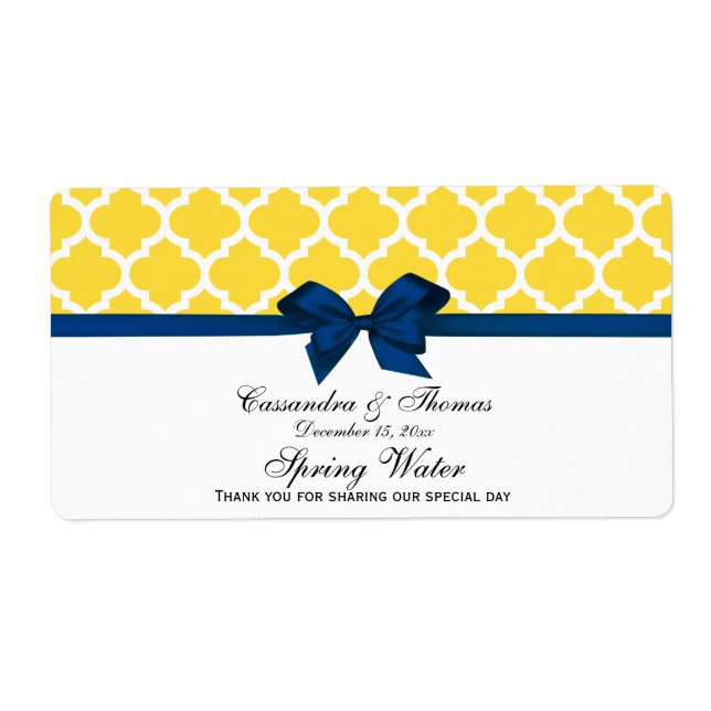 Pineapple, White Moroccan Navy Bow Water Label (Front)
