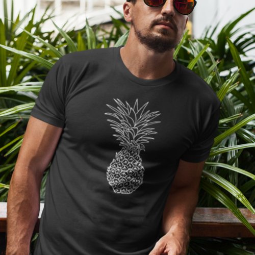 Pineapple White Outline Black Tropical T_Shirt