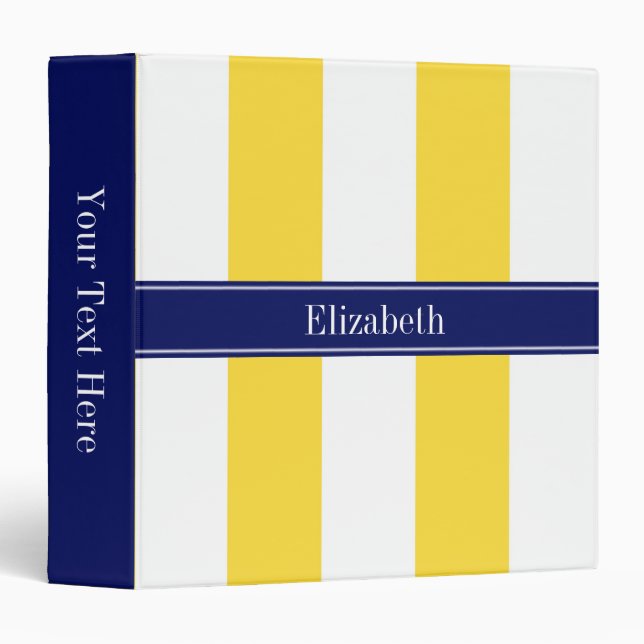 Pineapple White XL Stripes, Navy 5c Name Monogram 3 Ring Binder (Front/Spine)