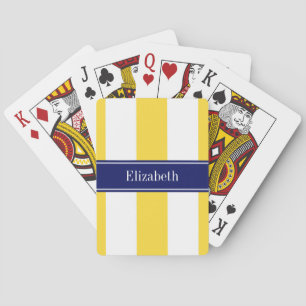 Pineapple White XL Stripes, Navy 5c Name Monogram Poker Cards