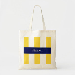 Pineapple White XL Stripes, Navy 5c Name Monogram Tote Bag