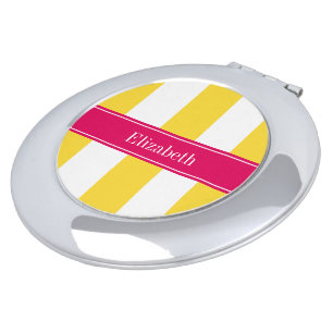Pineapple White XL Stripes,Raspberry Name Monogram Compact Mirror