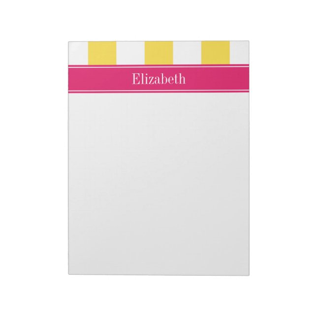 Pineapple White XL Stripes,Raspberry Name Monogram Notepad (Rotated)