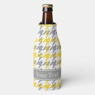 Pineapple Wht Dk Gray Houndstooth Name Monogram Bottle Cooler