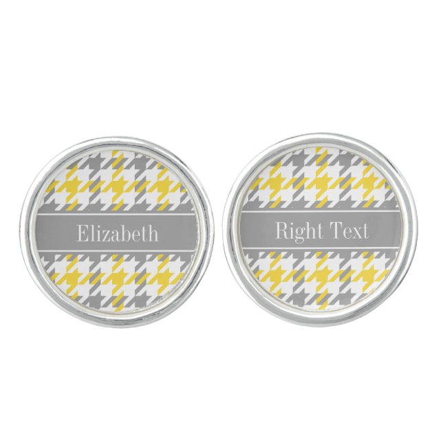 Pineapple Wht Dk Gray Houndstooth Name Monogram Cufflinks (Front)