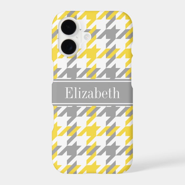 Pineapple Wht Dk Gray Houndstooth Name Monogram Iphone Case (Back)
