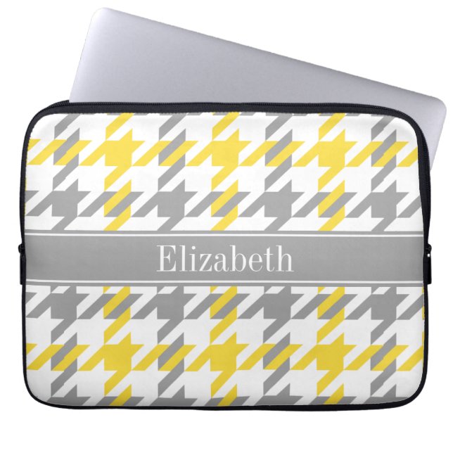 Pineapple Wht Dk Gray Houndstooth Name Monogram Laptop Sleeve (Front)
