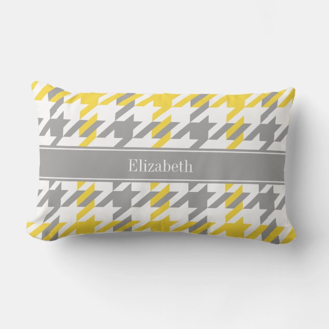 Pineapple Wht Dk Gray Houndstooth Name Monogram Lumbar Pillow (Front)