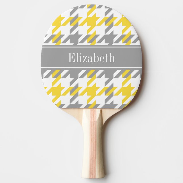 Pineapple Wht Dk Gray Houndstooth Name Monogram Ping-Pong Paddle (Front)