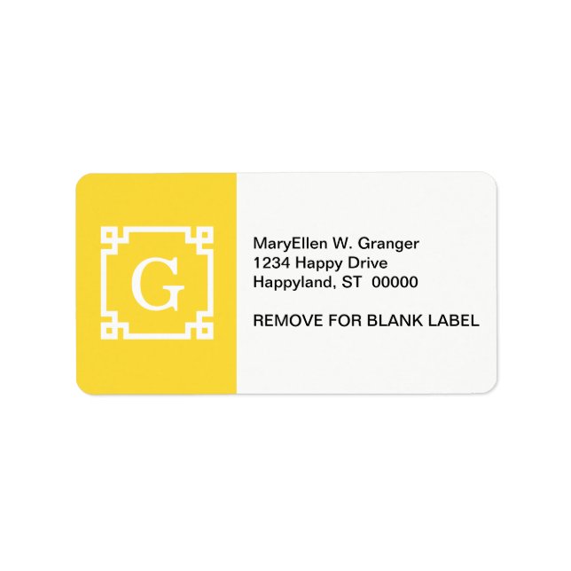 Pineapple Wht Greek Key Frame #2 Initial Monogram Label (Front)