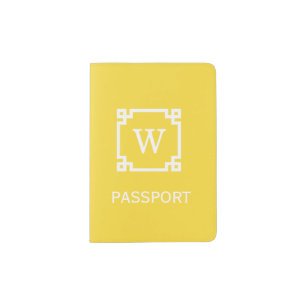 Pineapple Wht Greek Key Frame #2 Initial Monogram Passport Holder