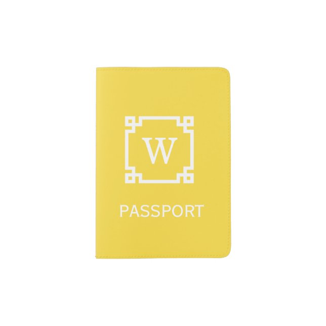 Pineapple Wht Greek Key Frame #2 Initial Monogram Passport Holder (Front)