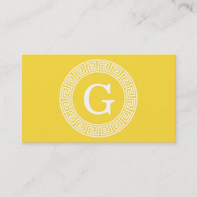 Pineapple Wht Greek Key Rnd Frame Initial Monogram Business Card (Front)