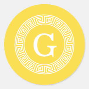 Pineapple Wht Greek Key Rnd Frame Initial Monogram Classic Round Sticker