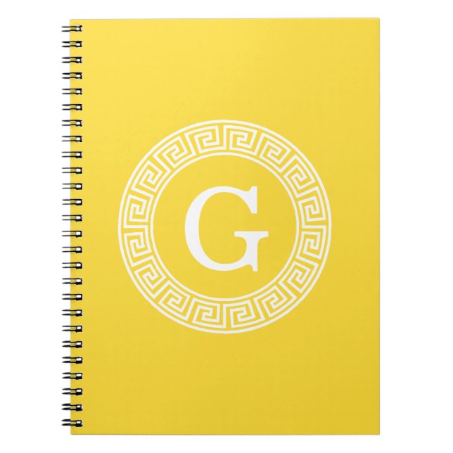 Pineapple Wht Greek Key Rnd Frame Initial Monogram Notebook (Front)