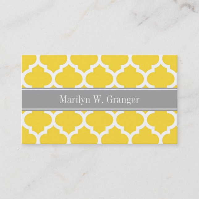 Pineapple Wht Moroccan #5 Dk Gray Name Monogram Business Card (Front)