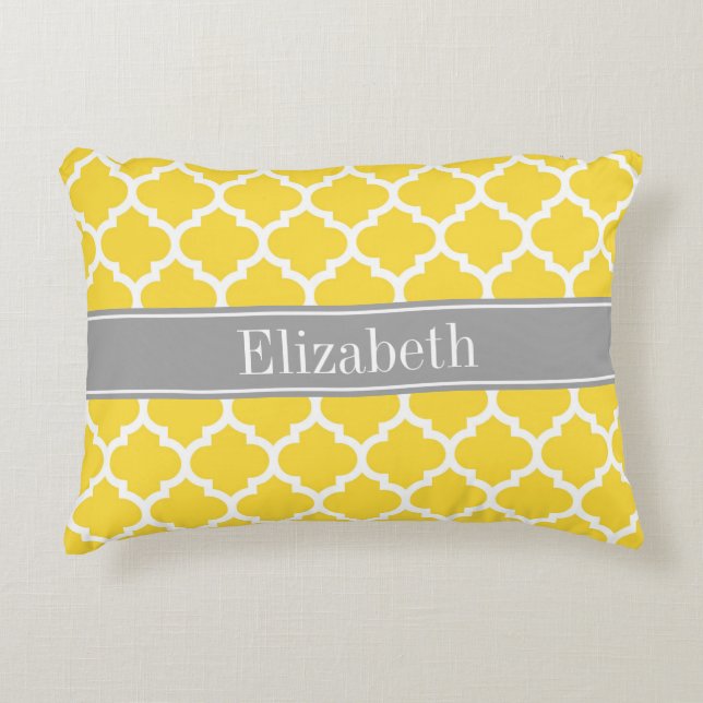 Pineapple Wht Moroccan #5 Dk Gray Name Monogram Decorative Pillow (Front)