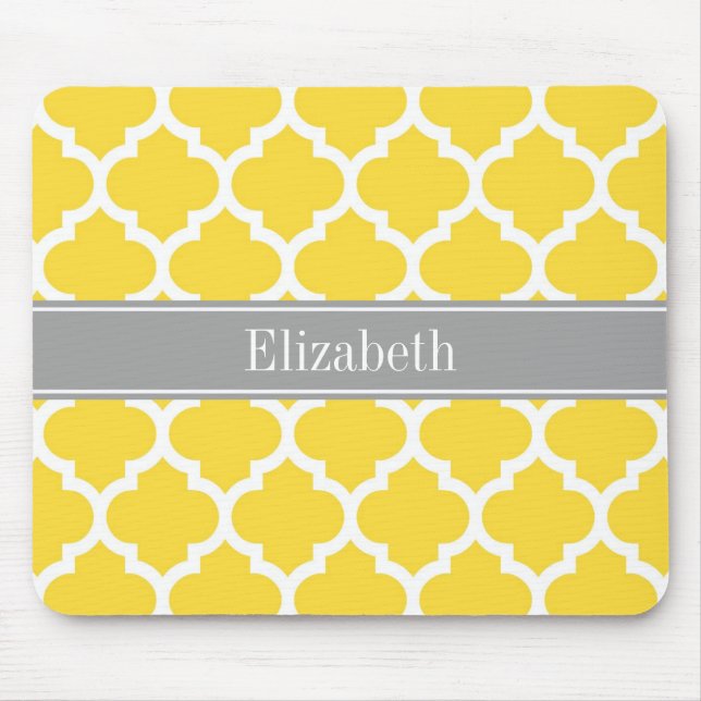 Pineapple Wht Moroccan #5 Dk Gray Name Monogram Mouse Pad (Front)