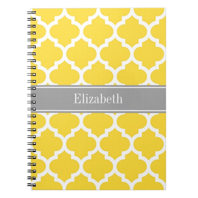 Pineapple Wht Moroccan #5 Dk Gray Name Monogram Notebook (Front)