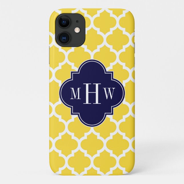 Pineapple Wht Moroccan #5 Navy 3 Initial Monogram Case-Mate iPhone Case (Back)