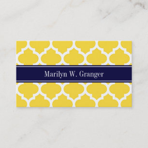 Pineapple Wht Moroccan #5 Navy Blue Name Monogram Business Card