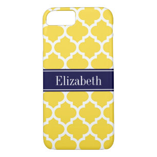 Pineapple Wht Moroccan #5 Navy Blue Name Monogram iPhone 8/7 Case