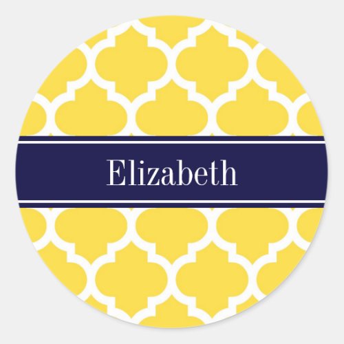 Pineapple Wht Moroccan 5 Navy Blue Name Monogram Classic Round Sticker