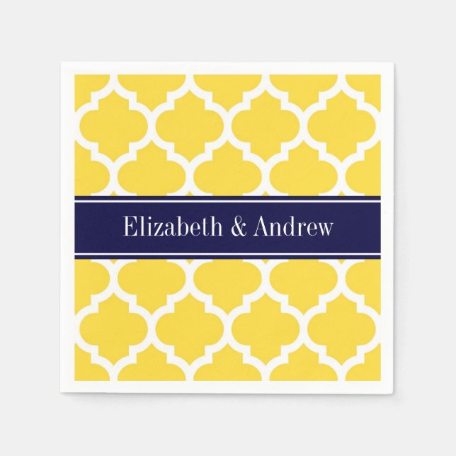 Pineapple Wht Moroccan #5 Navy Blue Name Monogram Paper Napkins (Front)