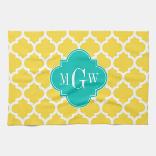Pineapple Wht Moroccan #5 Teal 3 Initial Monogram Towel