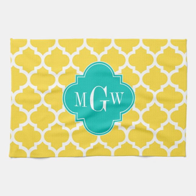 Pineapple Wht Moroccan #5 Teal 3 Initial Monogram Towel (Horizontal)