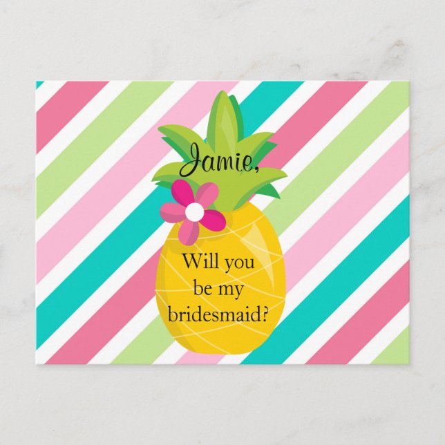 Pineapple Will You be My Bridesmaid Invitation Postcard (Front)