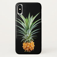 Pineapple with big hairdo on black background