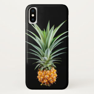 Pineapple with big hairdo on black background iPhone x case