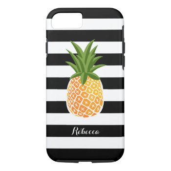 Pineapple With Black White Stripes Custom Name Iphone 8/7 Case by CityHunter at Zazzle