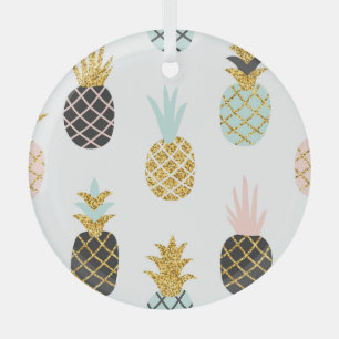 Pineapple with gold glitter, creative pattern. glass ornament