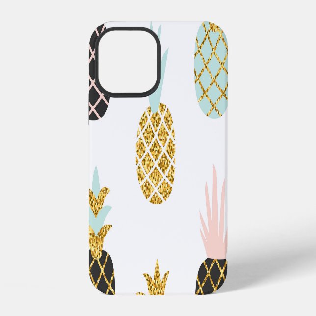 Pineapple with gold glitter, creative pattern. iphone case (Back)