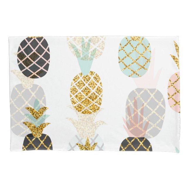 Pineapple with gold glitter, creative pattern. pillow case (Front)