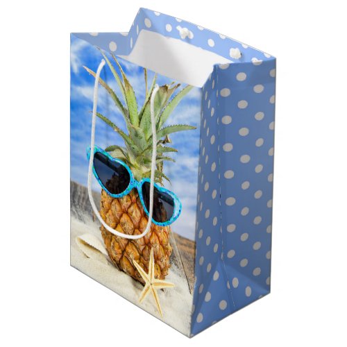 Pineapple with Heart Sunglasses Polka Dots Medium Gift Bag