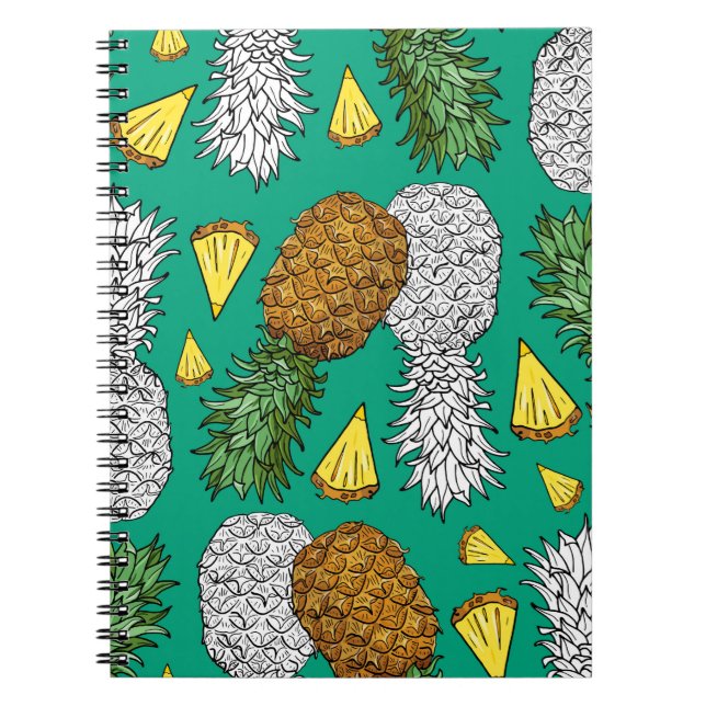 Pineapple with leaves, little chunks. Seamless pat Notebook (Front)