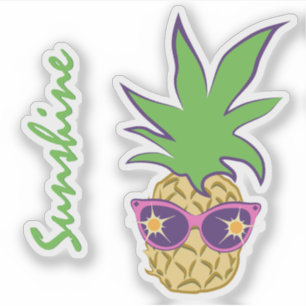 Pineapple with Pink Sunglasses Custom Text Sticker