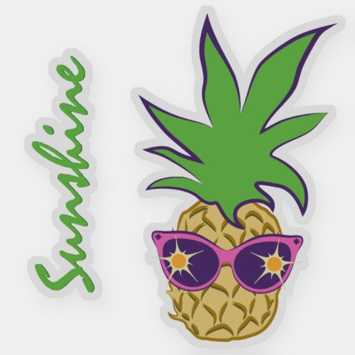 Pineapple with Pink Sunglasses Custom Text Sticker